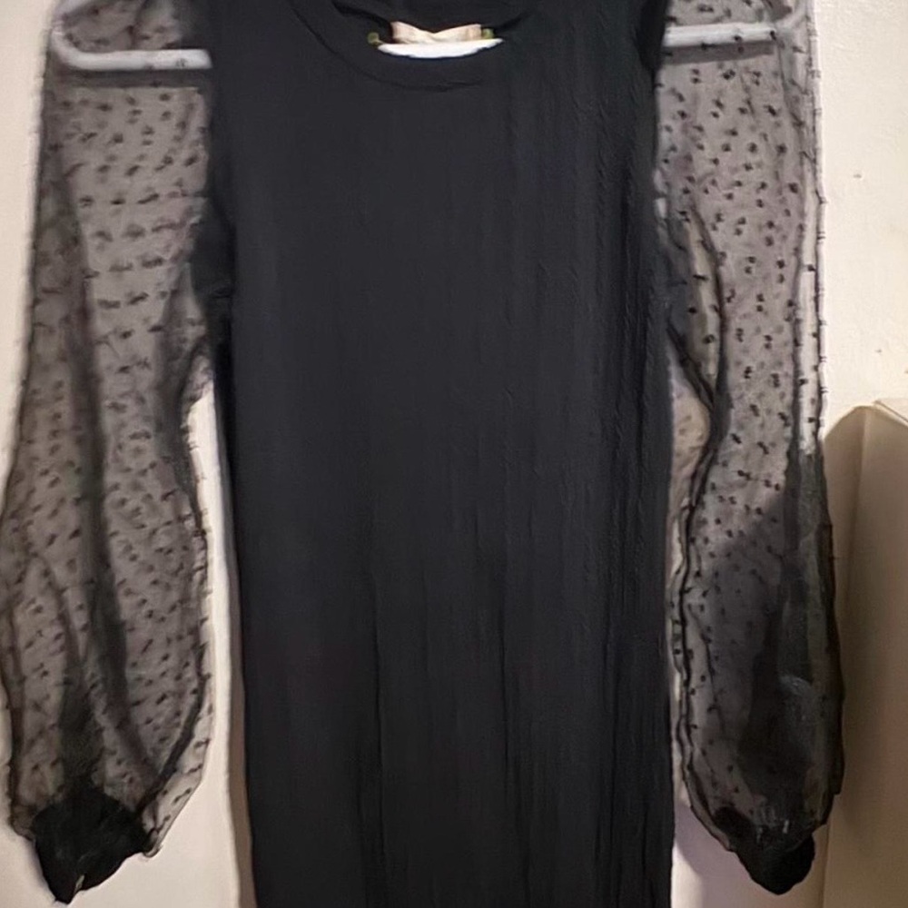 Altar'd State Black Midi Dress with Sheer Sleeves